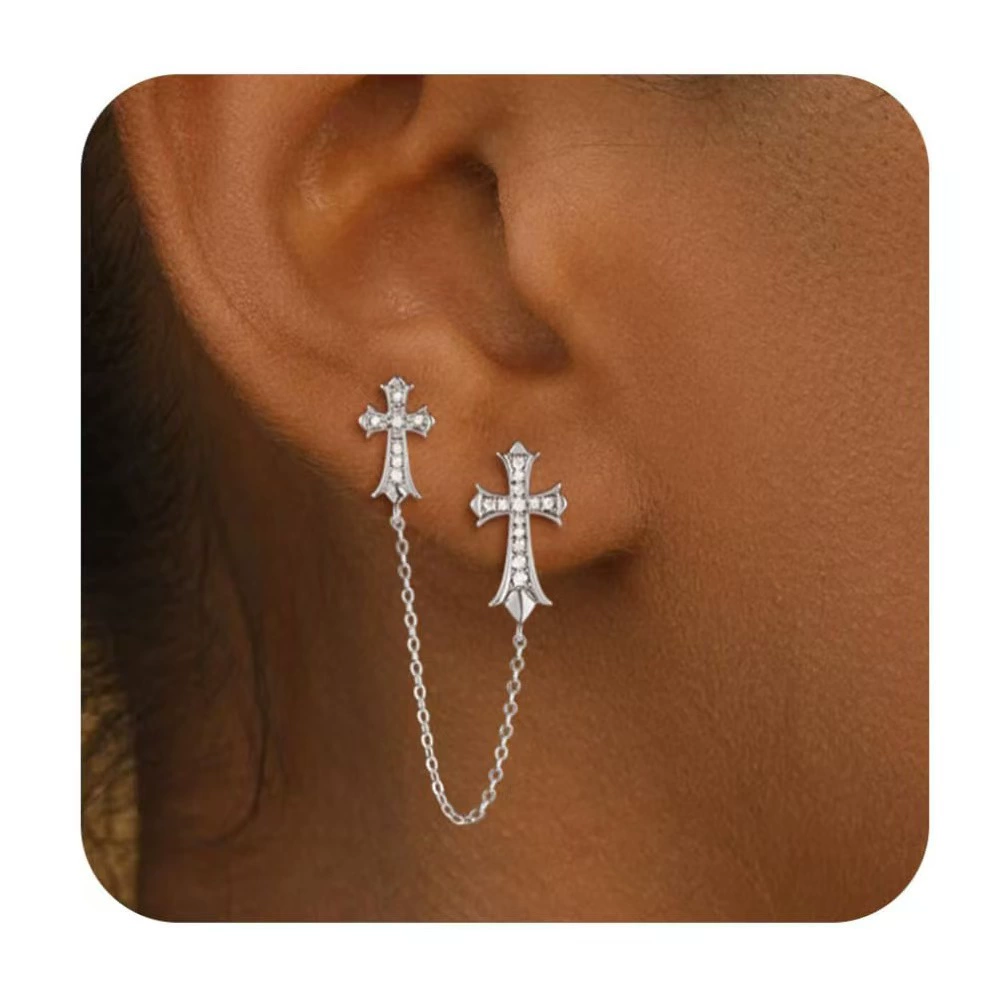 ID:21727 - Cross set zircon stud earrings